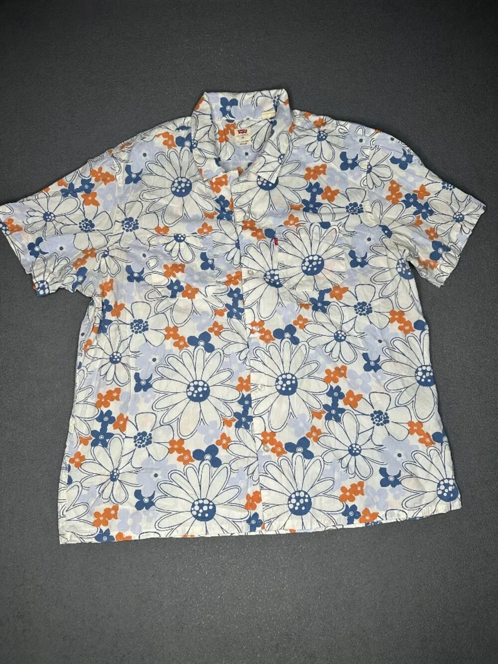 Levi's Classic Camper Mens XL Floral Button Up Shirt Blue Orange Flower Pattern